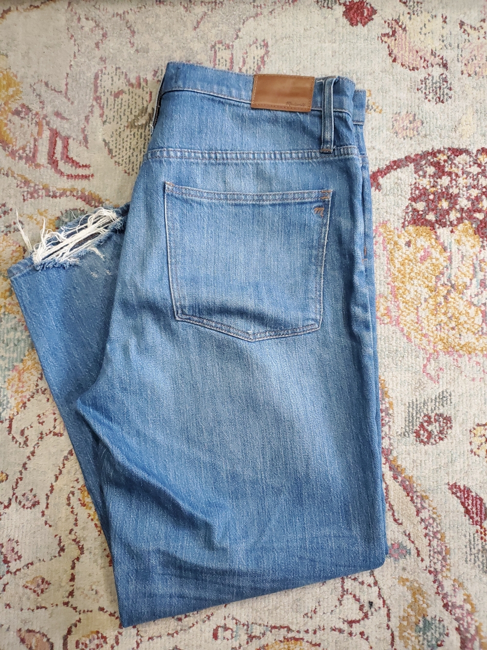 Madewell Washed Blue Straight Leg Jeans with Frayed Hem